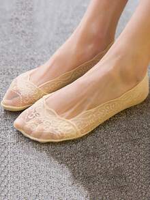 1/5/10双装 超薄蕾丝女士夏季防滑隐形短袜 高跟鞋底镂空网眼长袜 - 彩色 - 查看 16