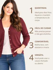 Women's Knit Jacket In A Woolen Style With Functional Buttons, Casual, Buttons At The Front, Office Style. - Màu Tím - Xem 2