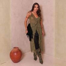 Maria Women's Tunic Dress, Long With Ruffles And Slit, Boho Elegant Spring/Summer 2026, Casual, Chic And Sophisticated - 綠色 - 查看 8