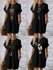 Customized Women's Dress - Can Customize LOGO, Floral Pattern, Photo, Valentine's Day, Mother's Day, Gift For Wife, Mom, Customize Name Black Summer - Black - View 2