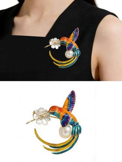 1pc Colorful Hummingbird Luxury Brooch, Versatile Bird Lapel Pin Decoration