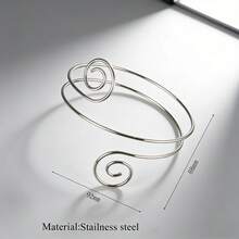 1pc Minimalist Spiral Arm Cuff For Women, 18K Gold Plated Stainless Steel Upper Arm Band Adjustable Statement Jewelry Gift - Silver - View 10