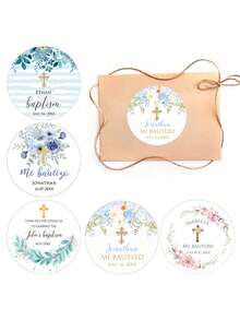 UNICCUT Nhãn dán lễ rửa tội gia đình hình tròn tùy chỉnh bằng tiếng Tây Ban Nha "Lễ rửa tội của tôi", nhãn dán tên và ngày tháng rửa tội cá nhân hóa, nhãn dán niêm phong kẹo họa tiết hoa nhân dịp lễ rửa tội và lễ rước lễ. - màu đen - Xem 7