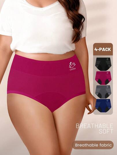 4 件大码女士月经内裤，防漏，弹性，柔软，透气三角内裤
