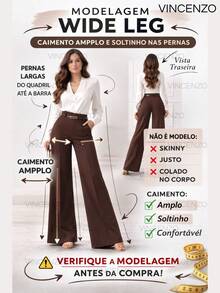Women's Tailored Trousers High Waist Wide Leg Pants With Belt Casual Elegant - 深棕色 - 查看 3