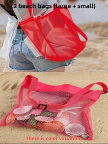 1个亮色网眼沙滩手提袋(尺寸:长22厘米 x 宽25厘米) - 轻便,配有可调节肩带,可折叠设计,适合户外活动、野餐和贝壳收集,是海滩必备单品 | 亮色手提袋 | 耐用提手,男女皆宜,可用作沙滩游泳派对用品、送给朋友或女性的礼物、旅行用品 - 彩色 - 查看 16