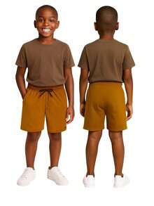 Set Of 3 Boys' Cotton Fleece Shorts With 2 Large Pockets - Caramel - View 5