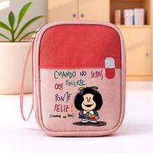 1pc Mafalda Print Pattern Portable Medicine Bag, Easy-To-Identify Pill Graphics, Oxford Fabric, Zipper Compartment Design, Suitable For Travel And Outdoor Emergency, Available In Gray, Red, Green, Pink Colors (Bag Only, No Medicine Included) Pill Box Pill Case Pill Containers Hospital Bag First Aid Kit Medicine Organizer Medicine Storage Bag Cruise Essentials Vacation Essentials Travel Stuff - Multicolor - View 12