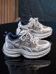 1双春季新款透气网面儿童运动鞋，女童轻便休闲厚底运动鞋，男童防滑跑步运动鞋 - 灰色 - 查看 7