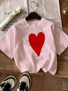 Tshirt Feminina Estilosa Camisa Estampada Lançamento Camiseta 100% Algodão Moda Primavera Verão Estilo Moderno Casual - Rosa Bebê - Visão 1