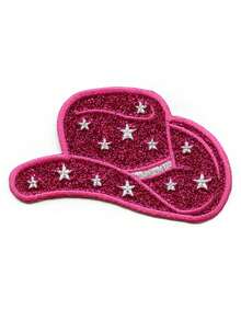 1 pieza Parche de sombrero de vaquera rosa con brillo, estrellas bordadas, estilo western para planchar - Multicolor - Ver 6