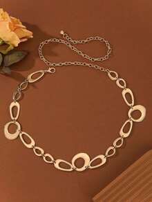 Cadena de cintura de disco de metal redondo de moda europea y americana, cadena corporal elegante para vestidos y batas, cadena de cintura creativa geométrica - Dorado - Ver 10