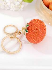 闪亮橙色柿子钥匙扣，镶满水钻的包包挂件，女士幸运时尚钥匙圈，时尚包包和汽车钥匙配件，绝佳礼物之选 - 橘色 - 查看 6