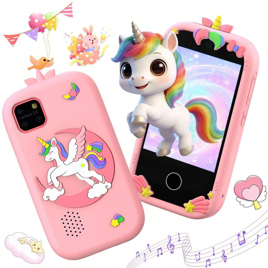 适合3-12岁儿童的益智智能手机玩具，双摄像头触摸屏，趣味学习游戏，捕捉珍贵瞬间，便携旅行玩具，生日和节日礼物 - 彩色 - 查看 1