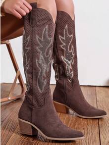 Fashionable Women's Western Boots For Spring And Summer - Brown - View 2