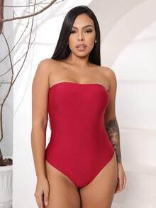 WOMEN'S STRAP-ON BODYSUIT SUPLEX WITH PADS Simple Casual Party 86 - Đỏ - Xem 6
