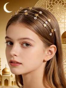 这款新款铜合金发带，作为开斋节礼物，饰有金属星星和月亮图案，是送给女孩的绝佳礼物。 - 彩色 - 查看 2