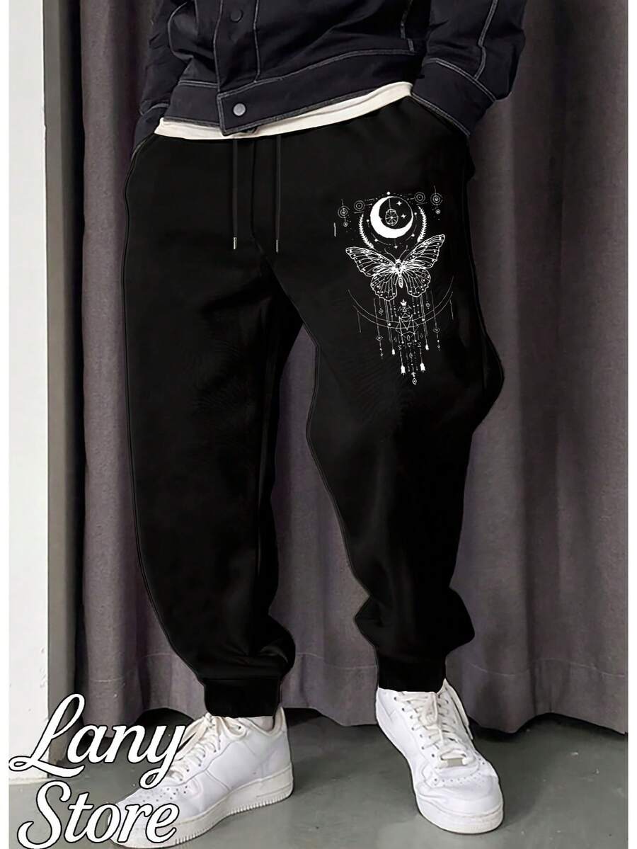 Calça Moletom Estampado Borboleta Desenho Minimalista Estilosa Unissex Masculino Feminino 100% Algodão Top Premium Streetwear Lançamento Envio Imediato Varias Cores!! - Preto - Visão 1