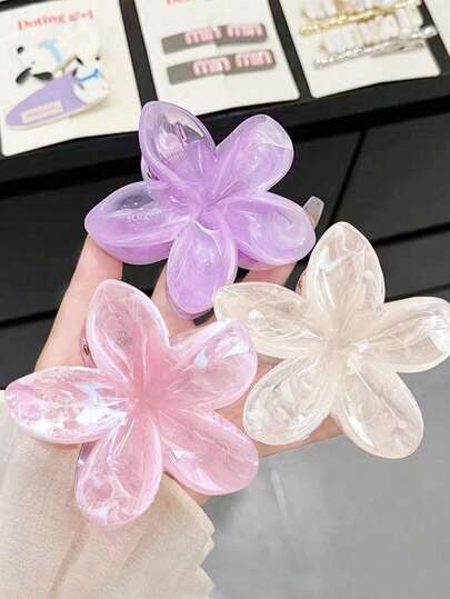 3 piezas Pinzas para el cabello de flor de Plumeria de gran tamaño con degradado de color, accesorios para el cabello sólidos y elegantes de estilo minimalista y versátil, adecuados para uso diario, casual, fiesta, viaje, peinado, maquillaje y combinación de atuendos