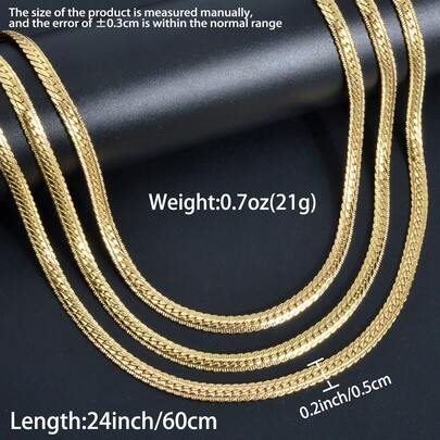 European And American Style 18k Gold-Plated 750 Italian Tight Flat Woven Necklace Street Hip-Hop Style Men Daily Fashion Versatile