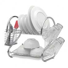 Dish Drainer For 12 Places In -Plated Steel With Cutlery Holder - 查看 3