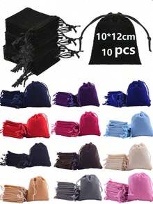 10个/5个/1个 - 婚礼派对DIY材料包装盒，天鹅绒首饰袋礼品束口袋，黑色礼品包装袋，适用于情人节、母亲节 - 黑色 - 查看 2
