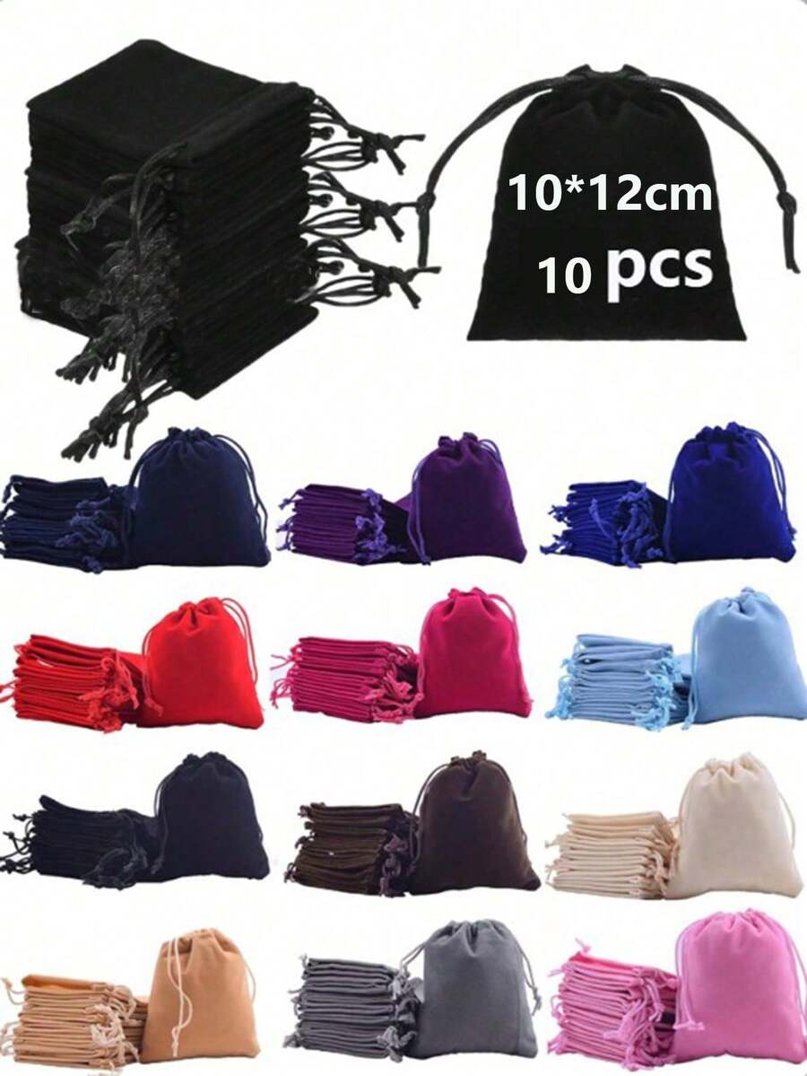 10个/5个/1个 - 婚礼派对DIY材料包装盒，天鹅绒首饰袋礼品束口袋，黑色礼品包装袋，适用于情人节、母亲节