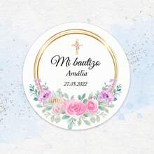 UNICCUT Nhãn dán lễ rửa tội gia đình hình tròn tùy chỉnh bằng tiếng Tây Ban Nha "Lễ rửa tội của tôi", nhãn dán tên và ngày tháng rửa tội cá nhân hóa, nhãn dán niêm phong kẹo họa tiết hoa nhân dịp lễ rửa tội và lễ rước lễ. - màu đen - Xem 16