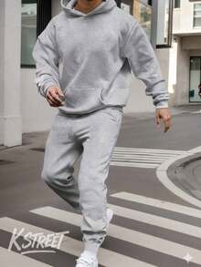 Comfortable Basic Plain Fleece Set For Gym And Everyday Wear - Art Streetwear, Urban Culture, Street Fashion, Street, Graffiti, Skater, Unisex, Men's And Women's, Sweatshirt, 50% Cotton 50% Polyester, Premium Streetwear Top, New Release, Immediate Shipping, Various Colors!! - 灰色 - 查看 2