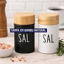 Glass Salt Shaker With The Word "Salt" And Natural Bamboo Lid - Blanco - Ver 3