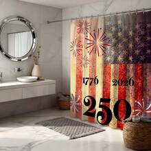 Tenda da doccia con acquerello di fuochi d'artificio per il 250° anniversario degli USA, 1776-2026 Tenda da doccia in poliestere impermeabile con motivo di bandiera americana e fuochi d'artificio, decorazione patriottica per il bagno - Blu e rosso - Visualizzare 7