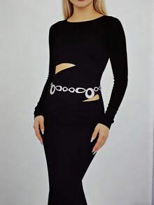 Cadena de cintura de disco de metal redondo de moda europea y americana, cadena corporal elegante para vestidos y batas, cadena de cintura creativa geométrica - Dorado - Ver 3