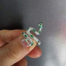 蛇形时尚戒指，简约优雅釉面，女士时尚配饰，百搭饰品 - 戒指 - 查看 9