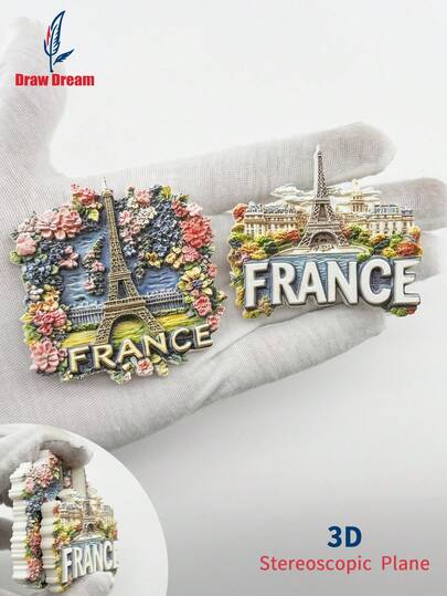 1pc Paris Eiffel Tower With Autumn Scenery Refrigerator Magnet, Paris Eiffel Tower With Wreath Travel Souvenir 3D Gift, Home Kitchen Appliance Fridge Magnet Decor For Kitchen, Office, House, Cabinet, Dishwasher