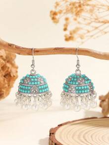 1 Pair Casual Beaded Style Hollow Drop Earrings, Decorated With Tassel & Bells, Suitable For Women's Daily Wear, Festivals, Weddings And Parties/Jewelry Gifts - Multicolor - View 12