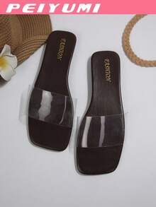 PEIYUMI 女士时尚透明拖鞋，舒适柔软，适合海滩、休闲和派对场合。 - 咖啡色 - 查看 8