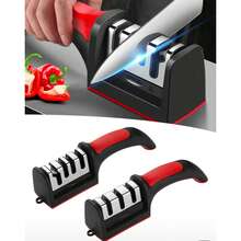 KITCHEN KNIFE AND SCISSOR SHARPENER, HANDY THREE-PHASE WHEATSTONE 3-In-1 - Black - View 6