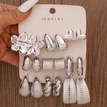 Juego de 3-9 pares de pendientes de mujer de alta calidad con baño de plata, que incluye elementos de flor, aro y en forma de corazón. Pendientes versátiles y vintage, adecuados para uso diario, banquetes, citas, regalos (regalo de alta calidad para amigos, familia, hermanas) y fiestas. - Estilo 1 - Ver 2