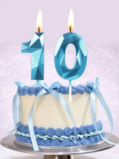 Velas con números del 0 al 9 en forma de diamante azul de 7 cm, decoración para pastel de cumpleaños, aniversario y propuesta