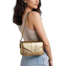 Women's Shoulder Bag With Gold Details. Envelope Bag With Magnetic Closure. - Gold - View 4