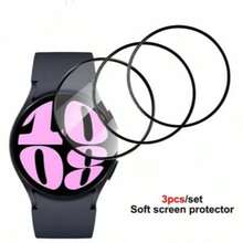 黑色硅胶边框手表屏幕保护膜 3 片装，适用于三星 Galaxy Watch8-40mm/44mm、Watch7-40mm/44mm、Watch8 Classic-46mm、Watch7 Ultra/8 Ultra，黑色硅胶边框，无气泡，无白边（非玻璃材质），防刮花，易于安装，高清透明，智能手表保护膜，兼容三星配件，春季周年纪念礼物 - 彩色 - 查看 6