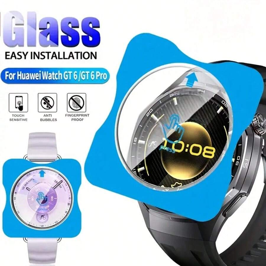 2 Stücke Komfort-Passform Displayschutzfolie aus gehärtetem Glas für Watch GT6/GT5/GT4/GT2Pro Serie, mit Selbstausrichtungsrahmen, 9H Härte, hohe Klarheit, empfindliche Berührung, Feder-Geschenk