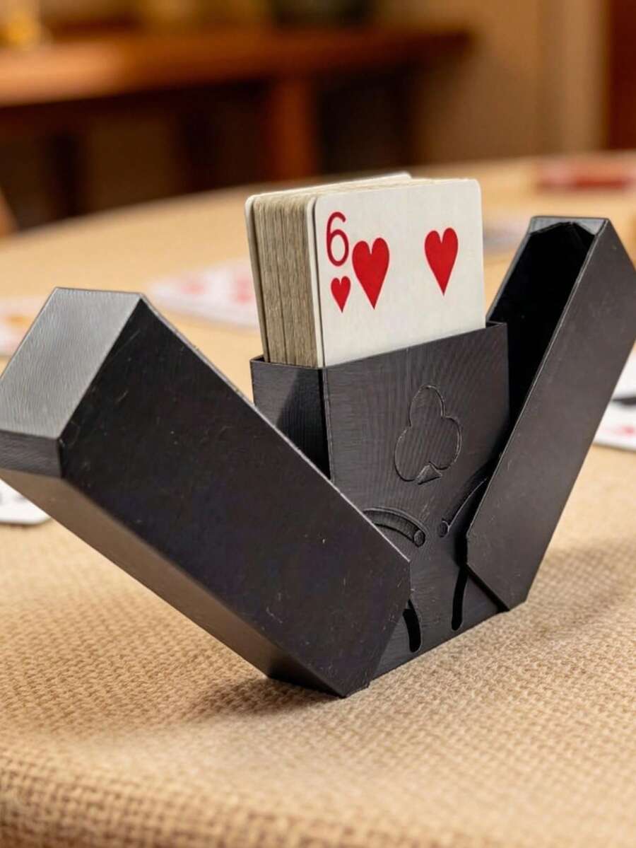 3D Printed Mechanical Card Case - Fits 63.5mm X 88.9mm Cards, One-Piece Design For Game Night - Black - View 1