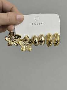Bộ khuyên tai thời trang mạ vàng 4/6/16 chiếc dành cho nữ, bao gồm các thiết kế hình hoa, giọt nước, trái tim và hình chữ C, kiểu dáng thời trang và thanh lịch, phù hợp để đeo hàng ngày, dự tiệc và làm quà tặng cho bạn bè và mẹ. - Vàng - Xem 3