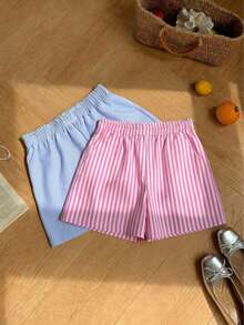 pack 2 shorts rayados rosa y azul super cómodos casuales y super frescos - rosa y azul - Ver 1