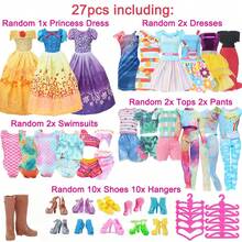 27件套6-8岁女孩娃娃服装及配件套装，包括公主裙、时尚套装、泳装、上衣、裤子、鞋子、衣架，适合11.5英寸娃娃，是圣诞节、生日等DIY玩具屋的最佳礼物（不含娃娃）。 - 彩色 - 查看 8