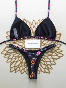 2pcs/Set Cosmic Element Sexy Backless Tie-Front Swimwear Bikini, Suitable For Spring/Summer, Beach, Resort, Stage And Concert Vacation - Multicolor - View 2