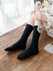 1 Pair Kids Socks With 3D Mesh Bow, Black & White Color Options, Breathable & Skin-Friendly, Suitable For 3-12Y Girls, Sweet Style For Daily Wear, Dresses, JK Uniforms, Dates, Casual Outings - Black and White - View 16