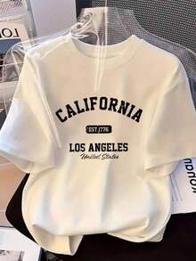 Women's T-Shirt, 100% Cotton, With A California Los Angeles Print, Made From Casual And Comfortable Cotton Material. - 白色 - 查看 1