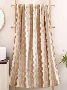 Handuk Mandi/Handuk Tangan Minimalis Lembut dan Menyerap dengan Motif Garis-Garis Bulu Karang untuk Penggunaan di Rumah - Coffee Brown - View 2